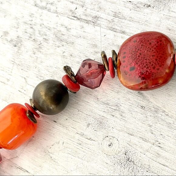 Chicos red, orange and black beaded statement necklace - Picture 6 of 12